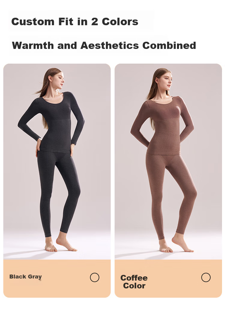 Ordifen Women's Thermal Wool Warm Set Autumn Shirt and Pants Slim Fit High Waist Cotton Wool Base Layer Winter 8
