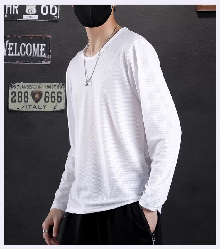 Langsha Ice Silk Long Sleeve T-Shirt Men Summer Thin Mesh Breathable Air Conditioning Shirt Plus Size Base Shirt Sun Protection Quick-Dry Tee 12