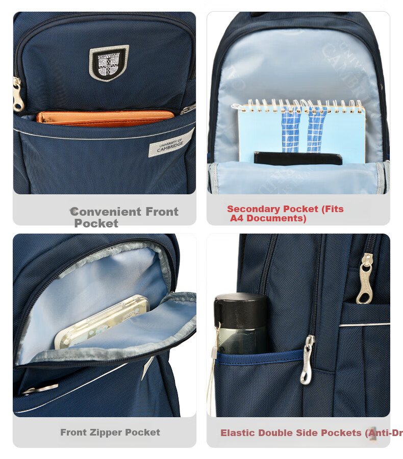 UNIVERSITY OF CAMBRIDGE Large Capacity Backpack for Junior and Senior High School Students, Lightweight School Bag for Upper Primary Boys 4