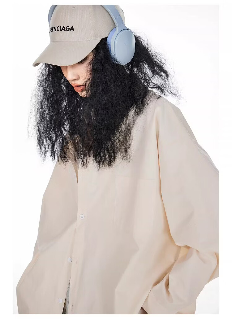 ICH MODE Blue Long Sleeve Women's Shirt Summer Loose Casual Blouse Versatile Trendy Top Jacket Blue S 41