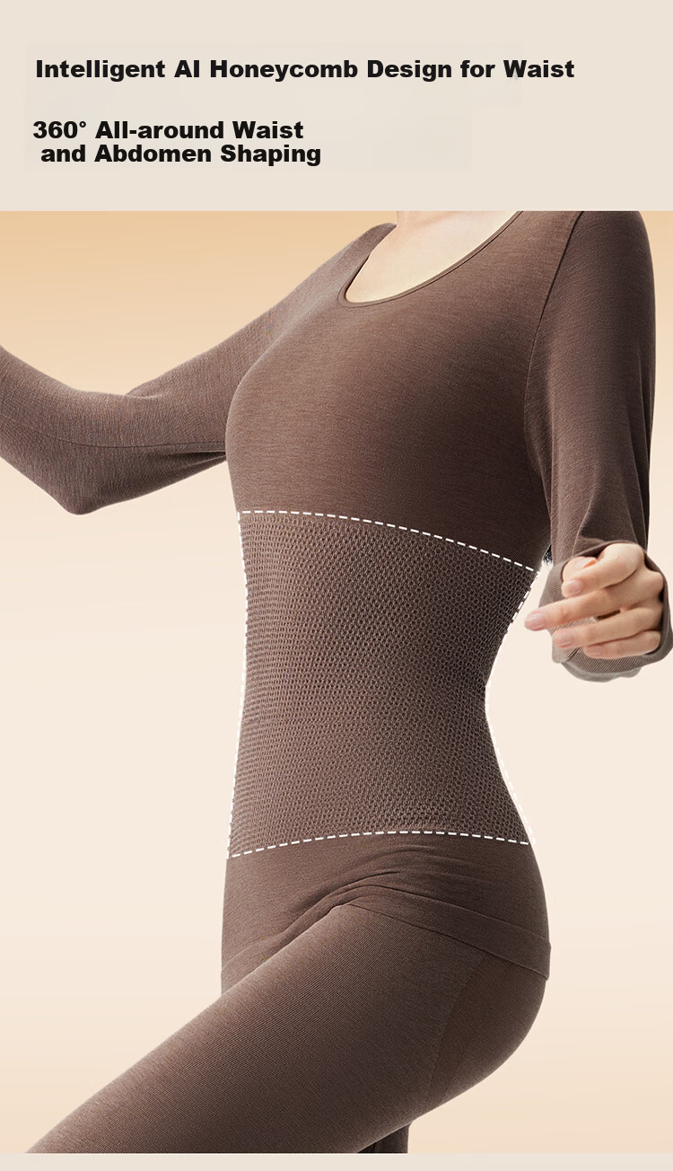 MiiOW Women's Thermal Underwear Set Seamless Slim Wool Heat Retaining Autumn Winter Body Shaping Top and Bottom 9
