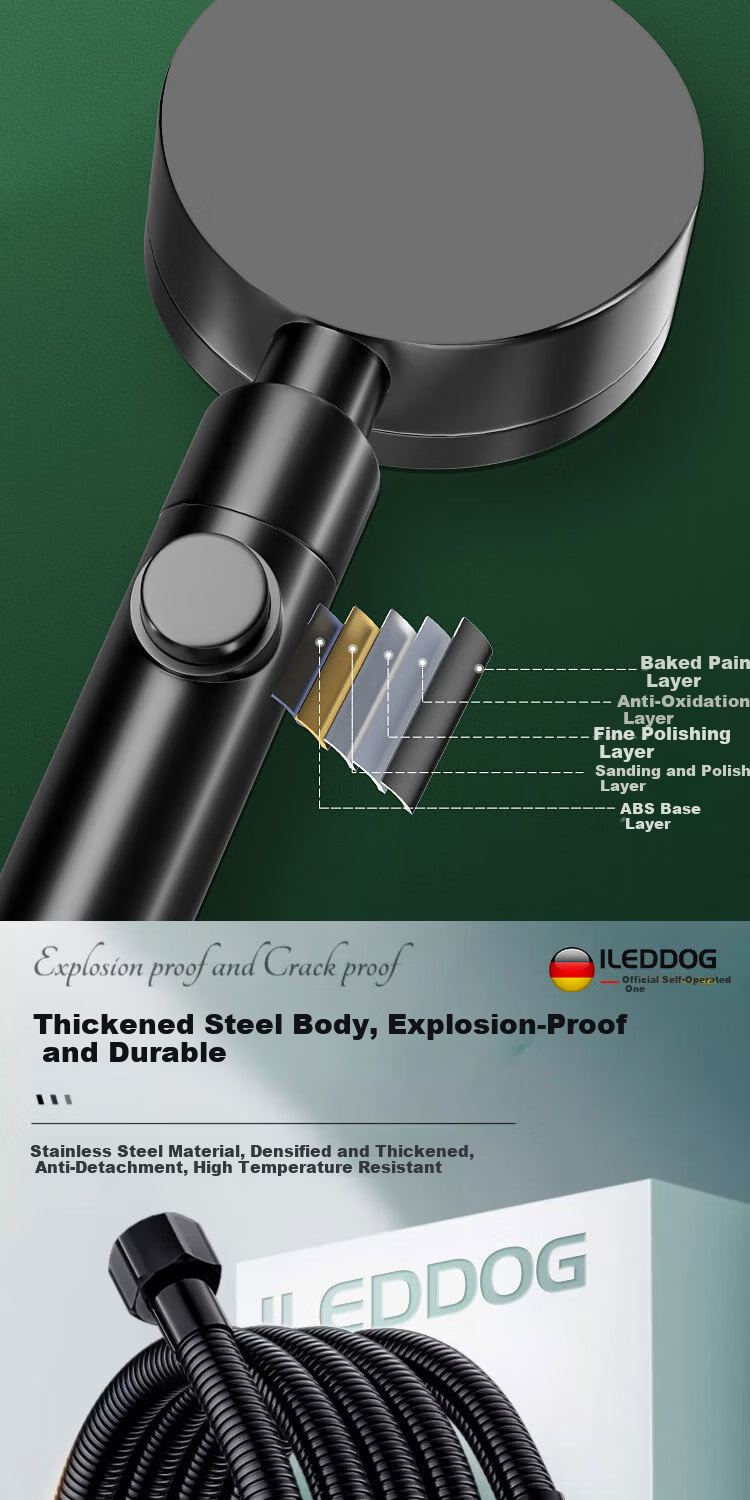 ILeddog [Germany] Powerful Pressurized Shower Head Bathroom Household High Flow Multifunctional Showerhead Y-817 11