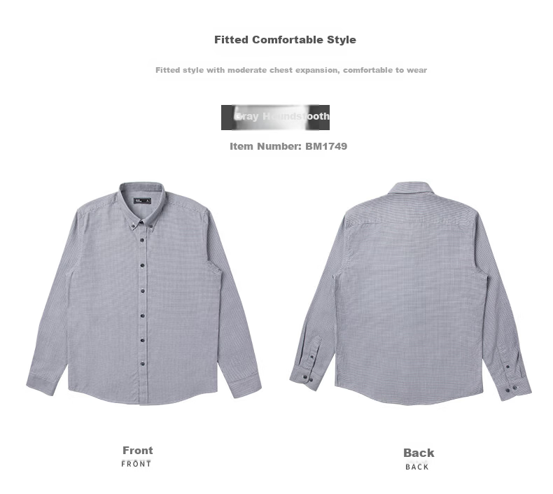 BLACKMONDAY Men's Houndstooth Cotton Brushed Long Sleeve Wrinkle-Resistant Business Casual Shirt 12