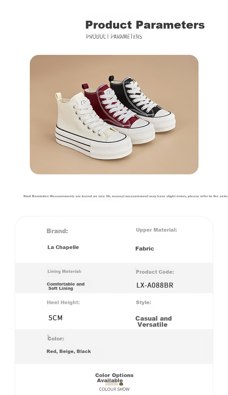 La Chapelle Women's Canvas Shoes High-Top Thick-Soled White Sneakers Casual Height-Increasing Shoes Beige Low-Top Size 40 1