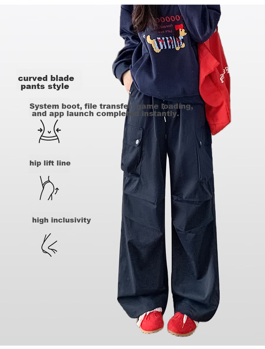 Borui American Workwear Pants 2026 New Autumn Women's Casual Loose Wide-Leg Outdoor Hiking Cargo Pants 8