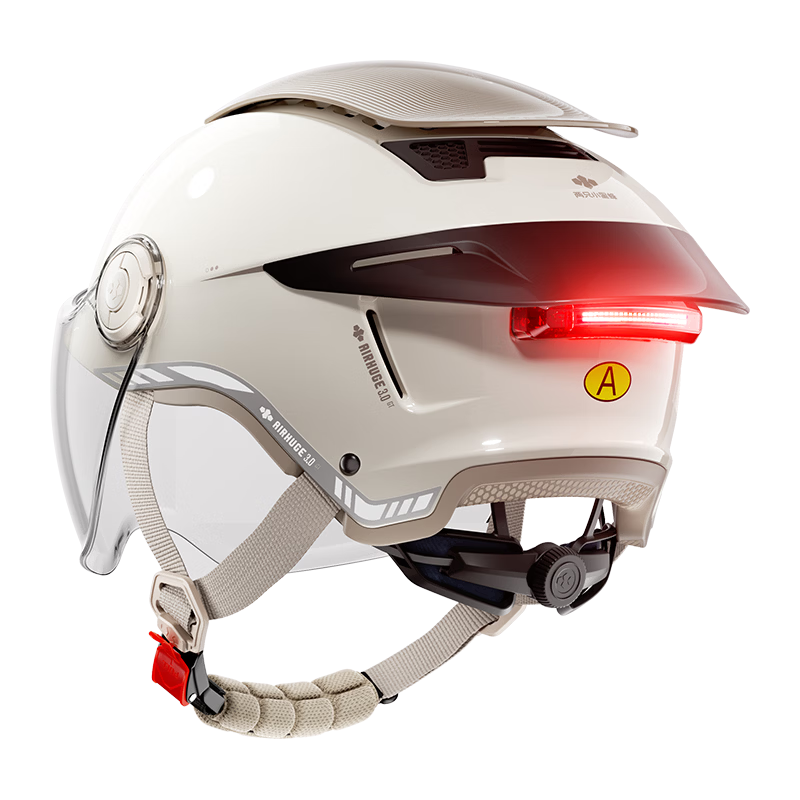 Two Little Bees 3rd Generation Zero-Feel Sunroof Helmet 3C Certified Electric Motorcycle Helmet Unisex Summer Sun Protection Half Helmet Breathable Safety Cap with Large Rear Wing and Tail Light / Kha