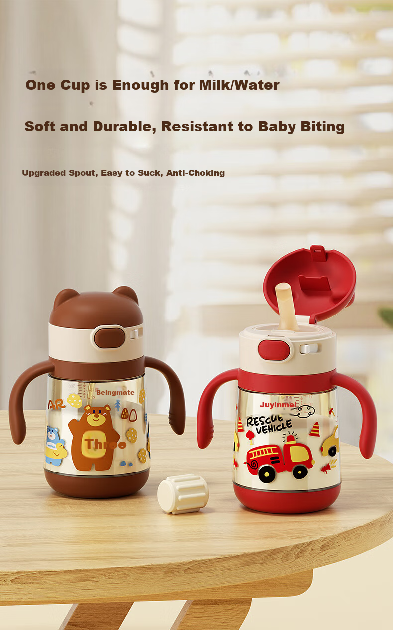 Beingmate Baby Training Cup Children's Milk Cup PPSU Direct Drinking Bottle with Scale Straw Water Cup for 1-3 Years Old 7