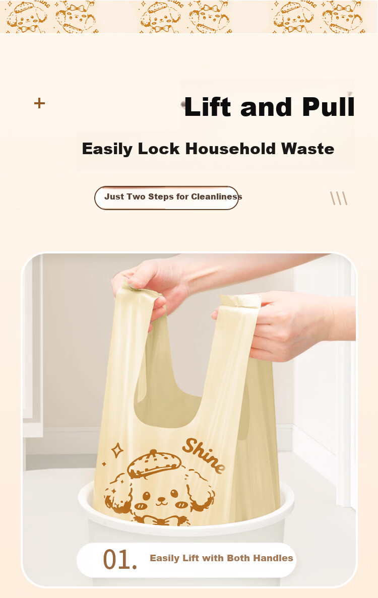 OKISS Household Vest-Style Garbage Bags Thickened Handheld Extra Thick Kitchen Tear-Free Double-Sided 2.6 Mil 52x55cm 150pcs 6