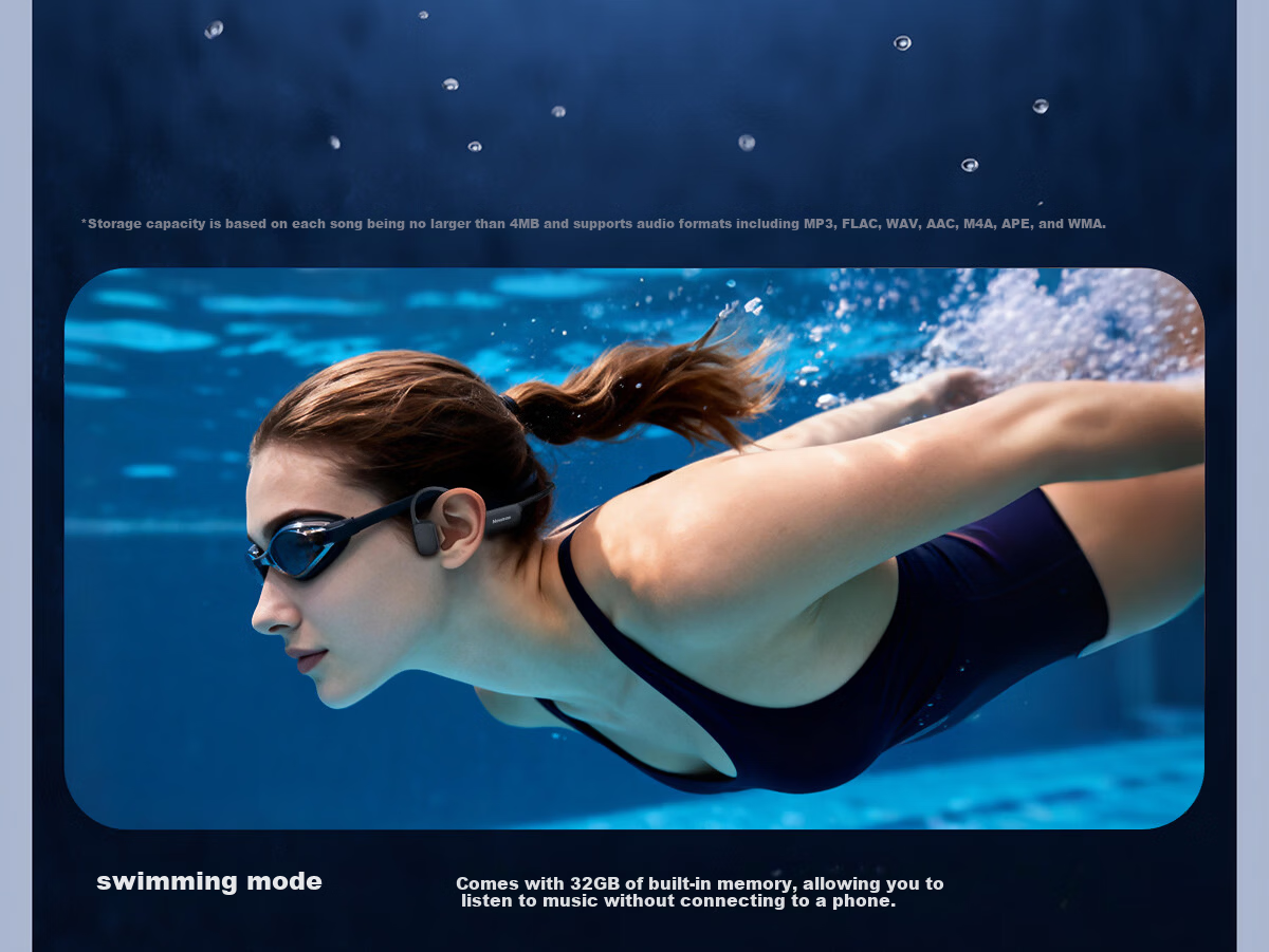 Newmine Bone Conduction Bluetooth Earphones Ear-Hook Wireless Headphones Swimming Running Gaming Non-In-Ear Sports Earphones IPX8 Waterproof with 32GB Memory Compatible with Apple Huawei Phones 10
