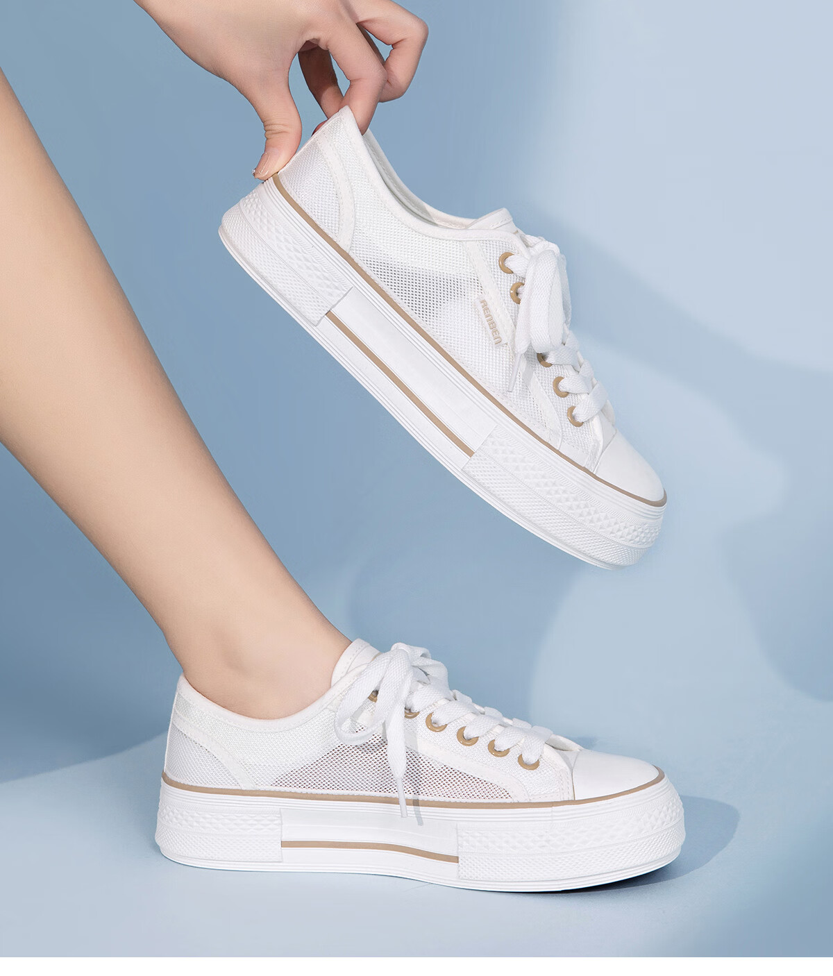 Renben Official Website Women's Casual Beige Mesh Canvas Sneakers Summer New Style Size 38 3
