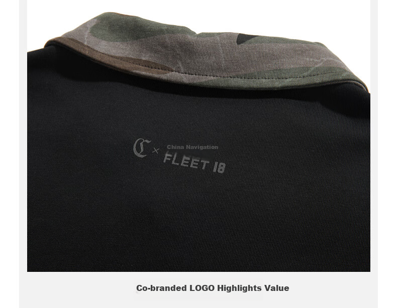 CABBEEN 280G Cotton Plain Weave Camouflage Patchwork Collar Men's Embroidered Long Sleeve Polo Shirt Coal Black 8
