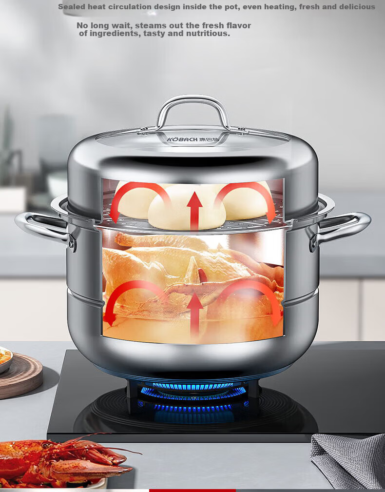 Kambach 28cm Stainless Steel 304 Double-Layer Steamer Pot with Composite Bottom for Gas Stove and Induction Cooker 5