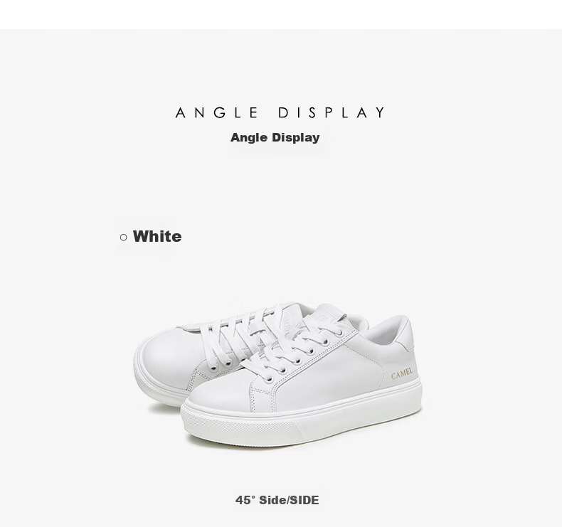 CAMEL Women's Minimalist Casual White Leather Flat Lace-up Sneakers L24S504610 White 40 17