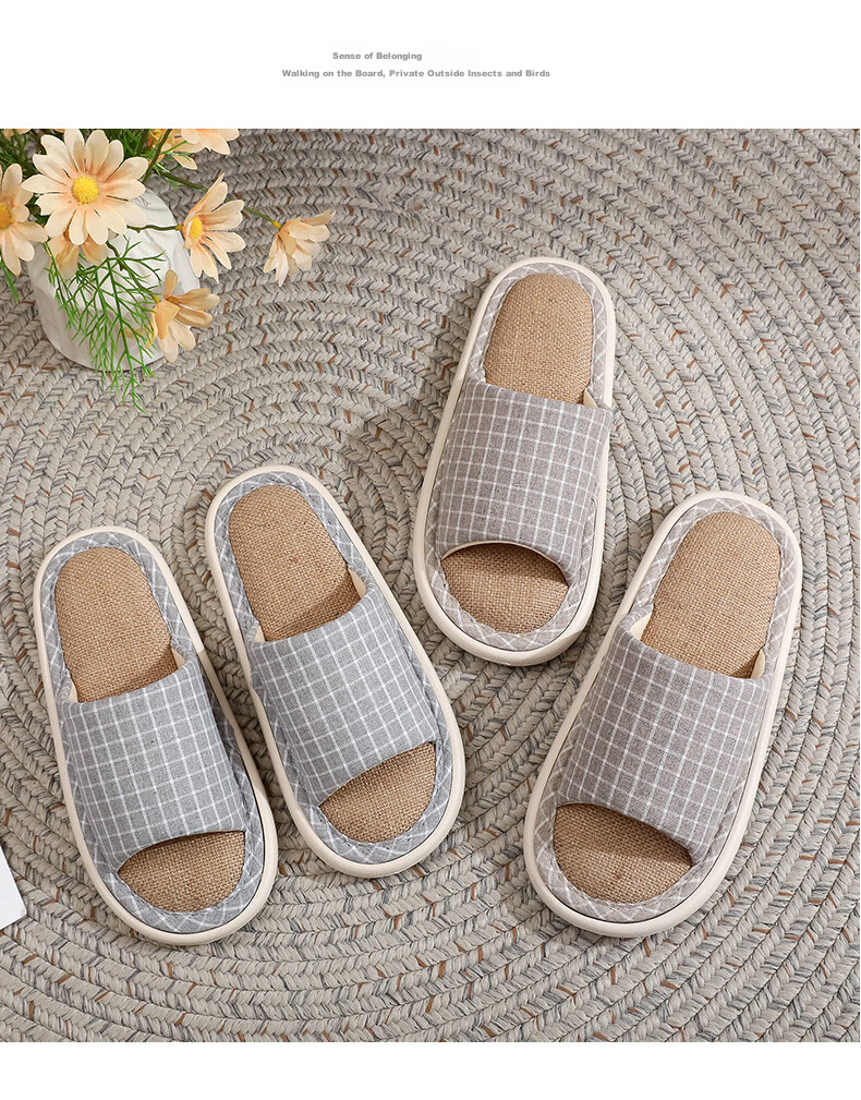 OHMYK Linen Slippers Men Spring Autumn Indoor Non-slip Breathable Four Seasons Cotton Linen Fabric Slippers Women Navy Blue Size 40-41 15