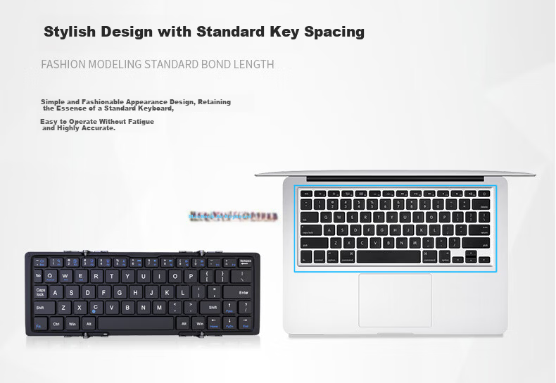 B.O.W Hangshi HB199 Foldable Bluetooth Keyboard Compatible with Apple iPad, Android, Huawei, Xiaomi Phones, Universal Silent Wireless Mini Portable Rechargeable Keyboard, Black Gray 8