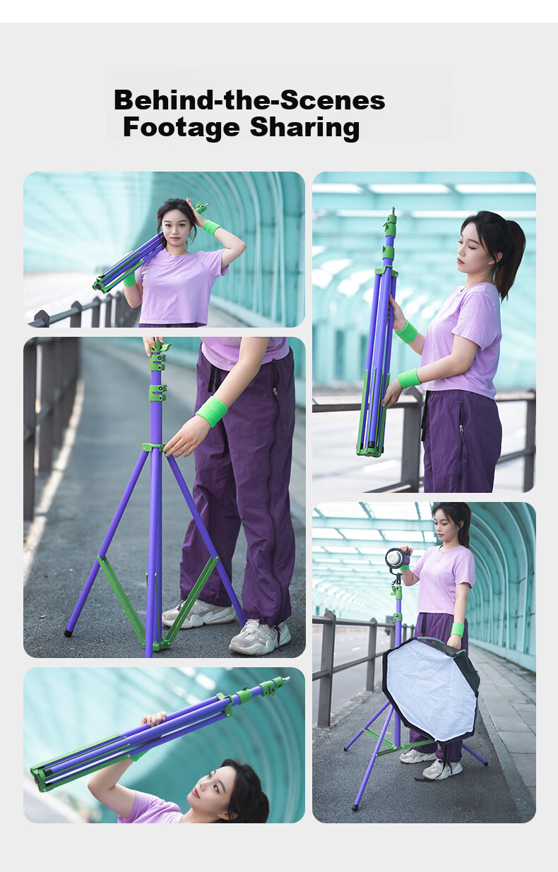 AMBITFUL ZhiJie Purple Green GM280P Portable 2.8m Pneumatic Light Stand 1/4 Inch Interface Photography Flashlight Tripod Heavy-Duty Universal 13