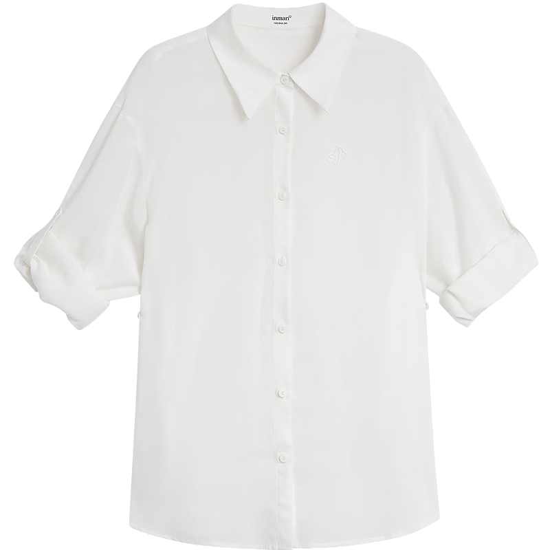 INMAN Lenzing Tencel Linen Minimalist Turn-up Cuff Shirt 2026 Summer New Women's Long Sleeve Pearl White XL