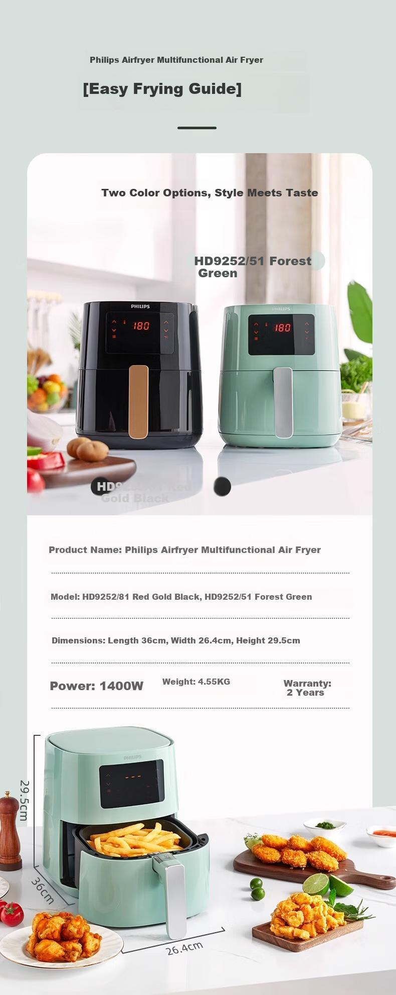 PHILIPS Air Fryer Home Use 4.1L Large Capacity Smart Touch Flip-Free HD9252/81 Black 14