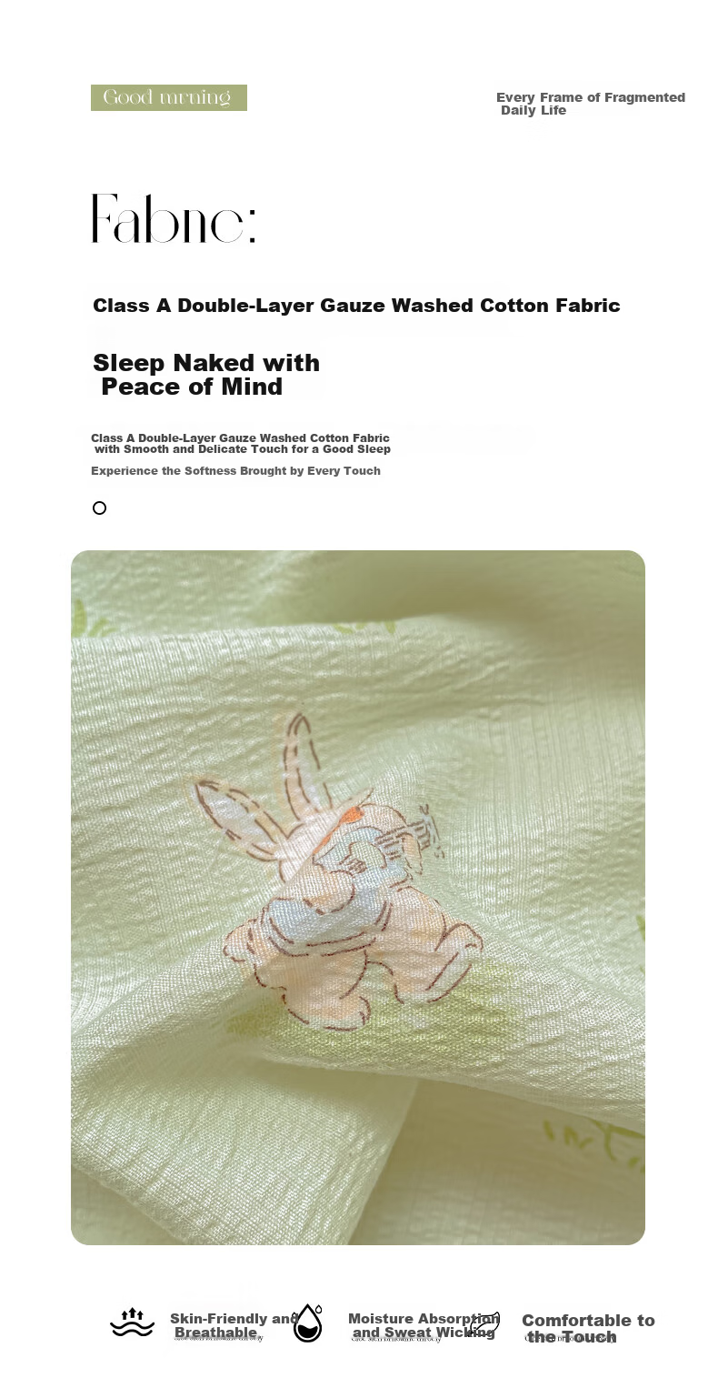 AVIVI Class A Double-Layer Gauze Fitted Sheet Single Bed Cover Full Enclosure Mattress Protector for 1.8m Bed Forest Rabbit 4