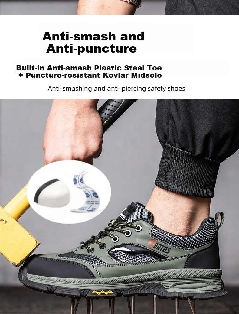 SONTAS Men's Summer Breathable Mesh Safety Shoes Anti-Smash Anti-Puncture Steel Plate Steel Toe Lightweight Ultra-Soft Work Insulated Size 40 Comfortable Ultra-Light Black All-Season Safety Shoes 8