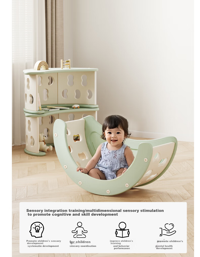 HOBBY TREE Children's Rocking Chair Multifunctional Table Baby Play and Study Desk Writing Table Climbing Frame Leisure Recliner with Cushion 4