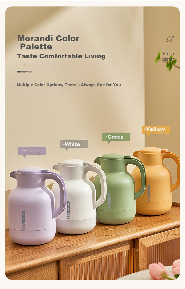 JEKO&JEKO Insulated Water Bottle for Home Use, Glass Inner Liner Thermos Flask, Large Capacity Dorm Water Jug, 1.5L Gree 3