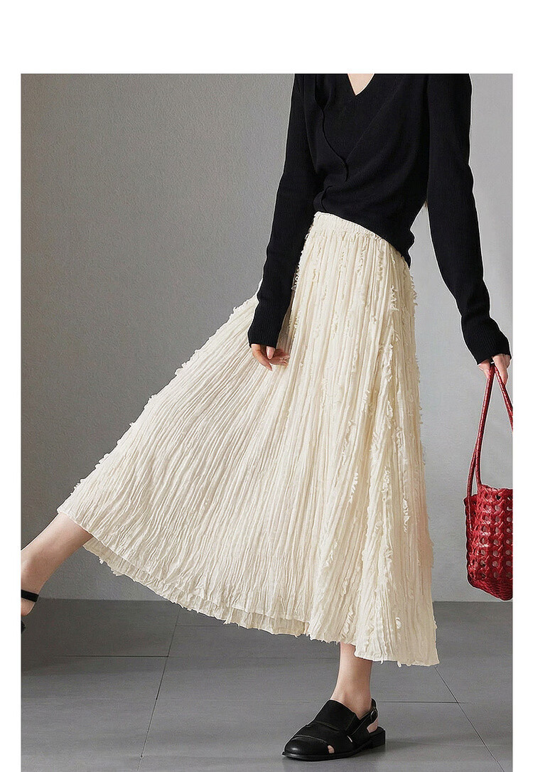Demana "Yunshang Wubai" Summer Crinkled Texture Tassel Mesh Skirt Lightweight Flowing A-Line Long Skirt for Women 2