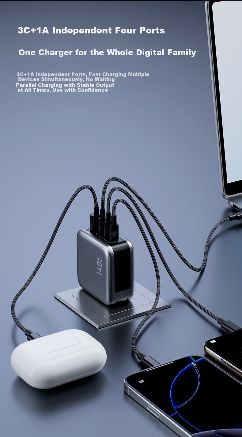 JD Jingzao 140W GaN Charger Set Type-C Multi-Port Fast Charger Compatible with PPS/PD100W for Apple Xiaomi 17 Phones MacBook Pro Laptop 240W Cable 6
