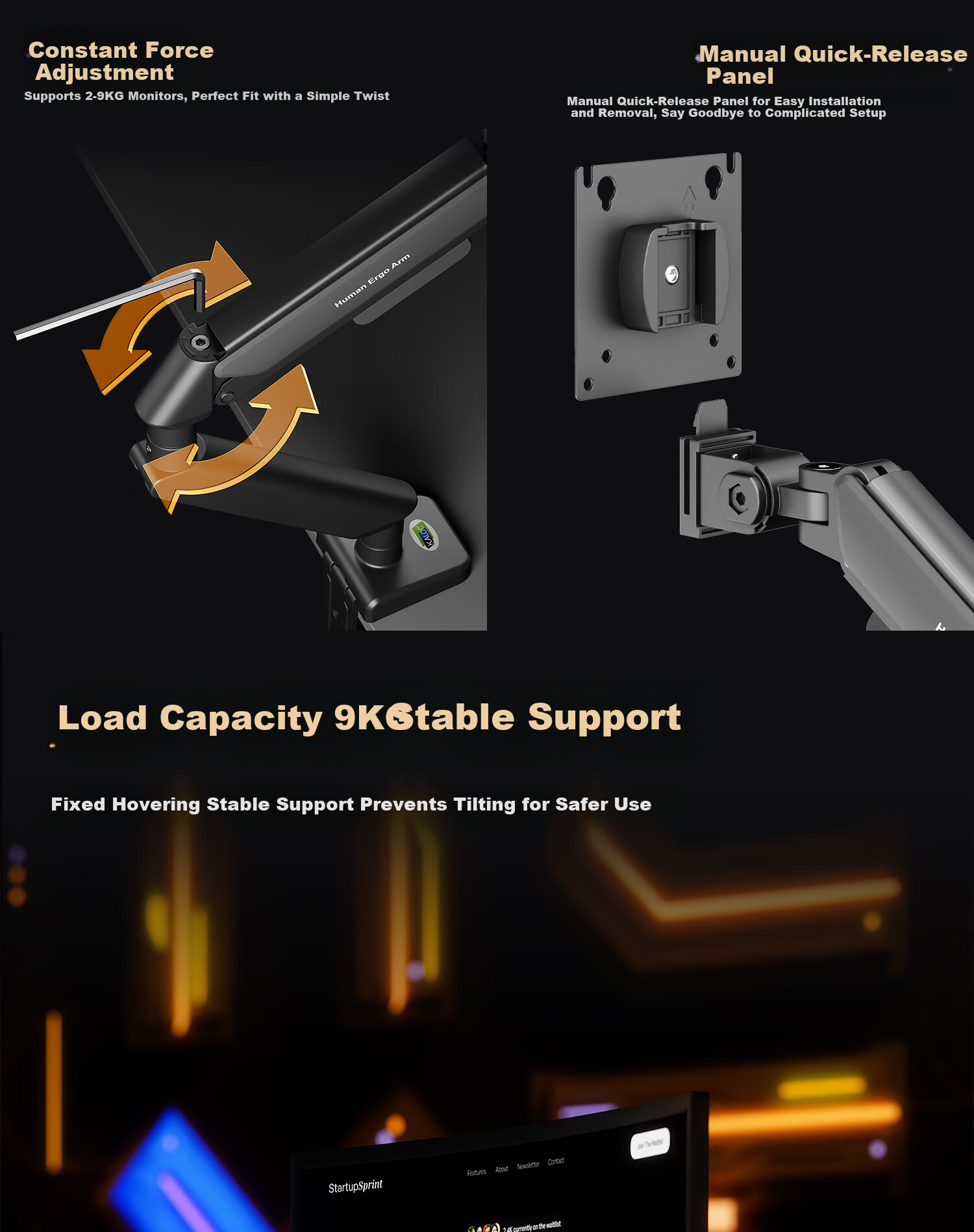 KALOC Monitor Arm Mechanical Arm Monitor Stand Arm Screen Mount Desk Clamp Computer Stand Gaming Monitor Riser 6