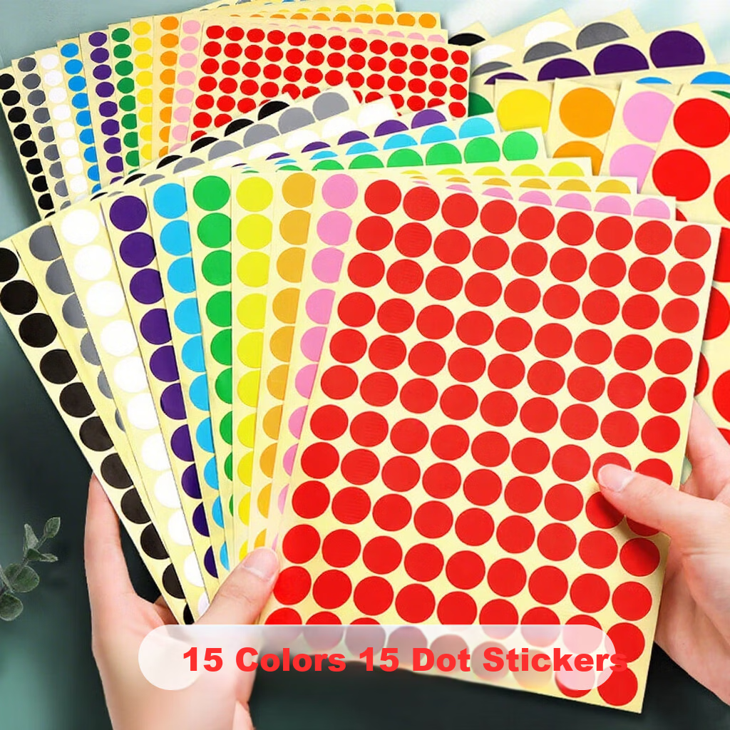 GOTOVAN Colorful Polka Dot Round Sticker Adhesive Label Paper Handwritten Small Size Round Dot Number Coding Red Large