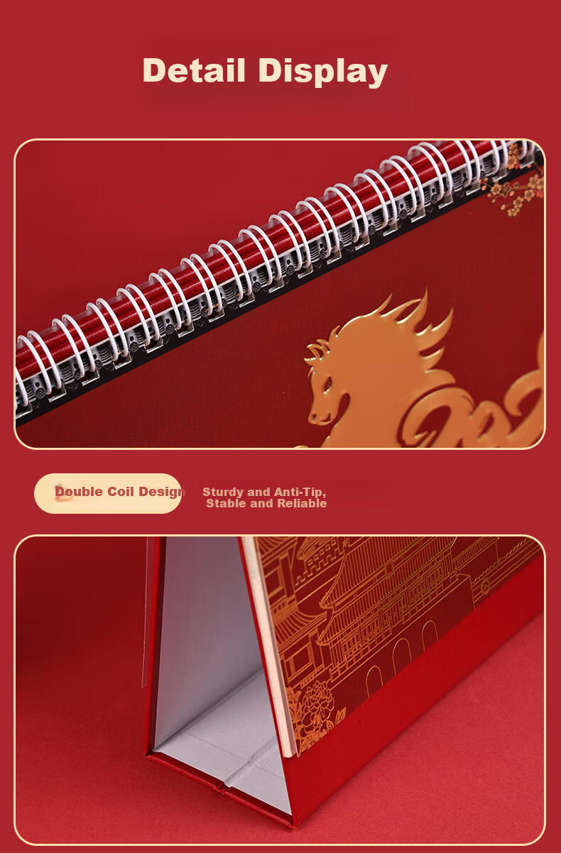 Gelite Customizable Chinese New Year Cultural Creative Festival Spring Festival Gold Foil Year of the Horse 2026 Desk Calendar Monthly Planner Self-Discipline Notebook Daily Check-in Desktop Ornament  7