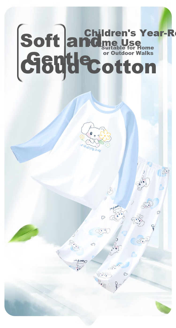 Deesha 100% Cotton Girls' Long Sleeve Thin Pajama Set Spring Summer Homewear 1