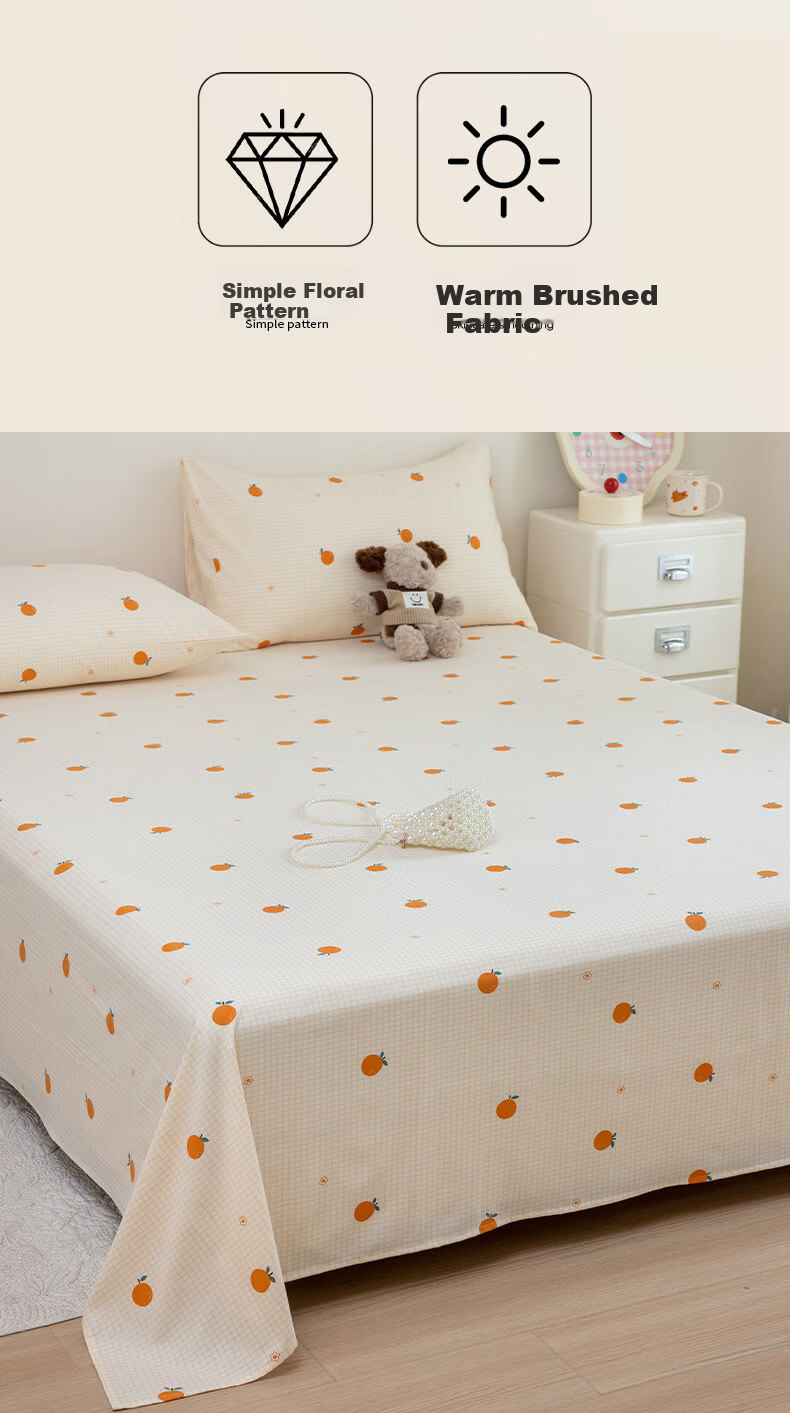 KING SHORE Brushed Cotton Sheet 7A Antibacterial Thickened Naked Sleep Bed Sheet Dormitory Student Single 160*230cm Sweet Orange 3
