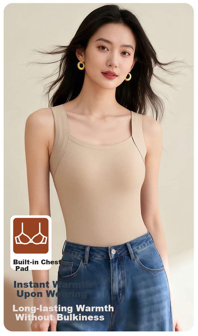 GUJIN Seamless Thermal Vest for Women with Chest Pad, Bra-Free Autumn Winter Integrated Base Layer Underwear 1