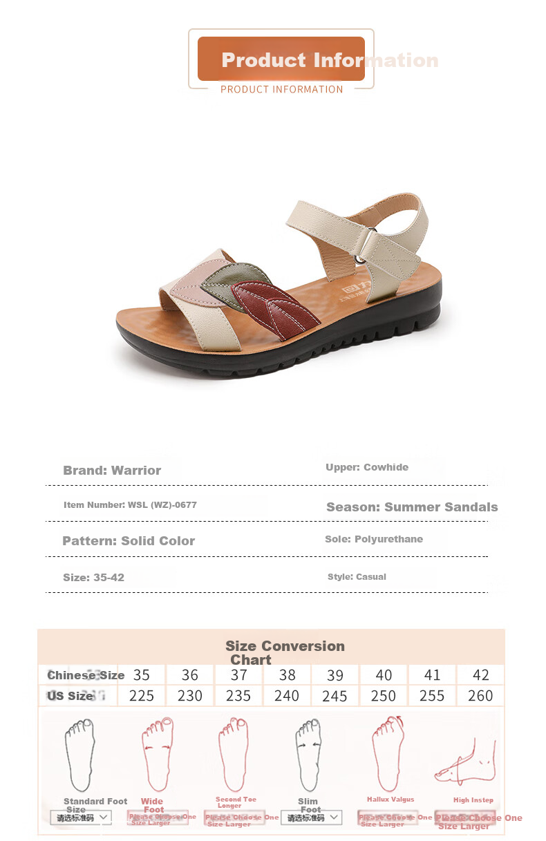 Warrior Mom Sandals Middle-aged and Elderly Women 50-60 Years Old New Summer Non-slip Soft Sole Genuine Leather Grandma Shoes 0679 Black Size 43 4