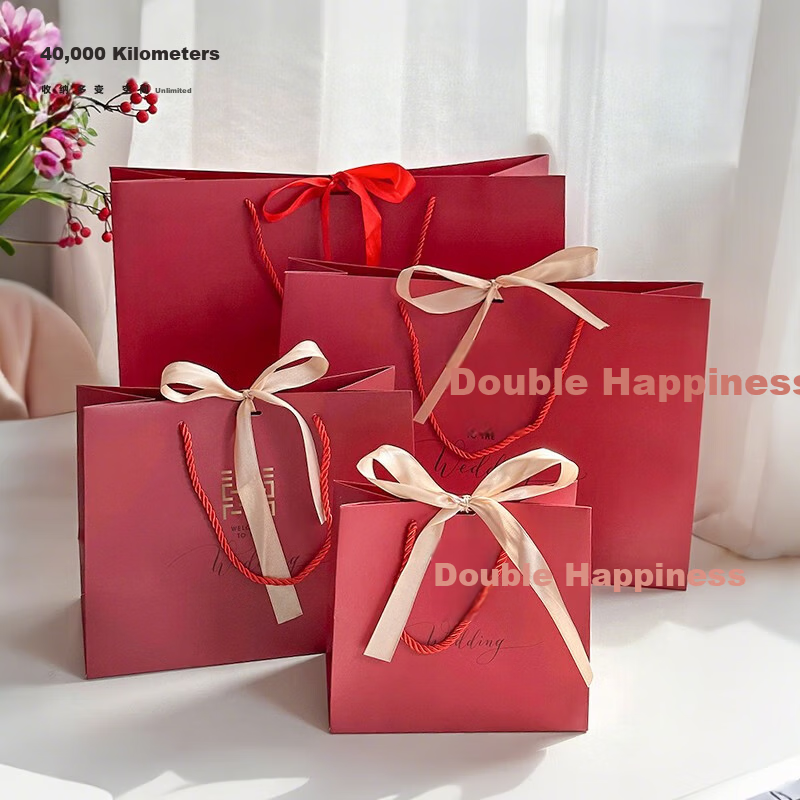 40,000 Kilometers Wedding Engagement Gift Tote Bag Dowry Red Storage Organizer Wedding Celebration Bag Bridal Gift Candy Bag