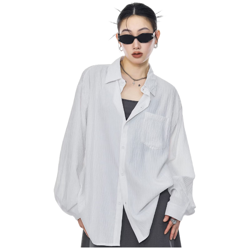 ICH MODE American Texture Physical Sunscreen Long Sleeve Shirt Women 2026 New Summer Premium Shirt White M