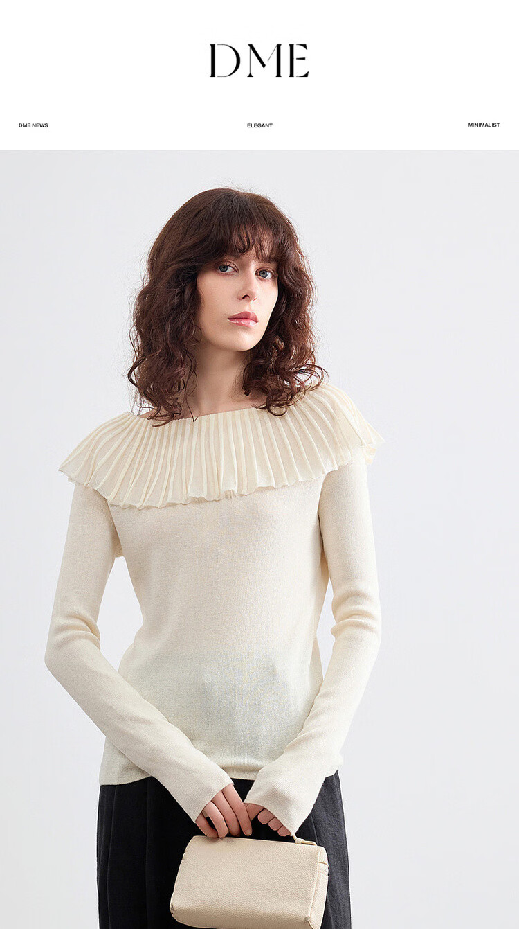 Demana Women's Elegant Spring Off-Shoulder Ruffle Slim Fit Knit Sweater with Mulberry Silk and Wool 1