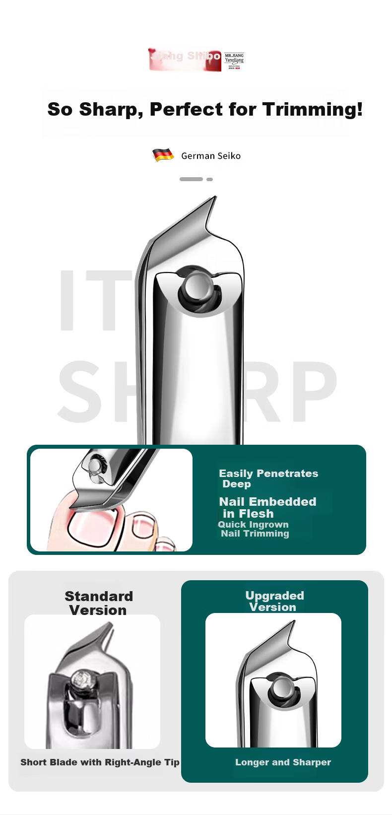 Master Jiang Premium 3-Pack Large Nail Clippers with Angled Edge for Nail Groove, Flat Tip Cuticle Clippers 5