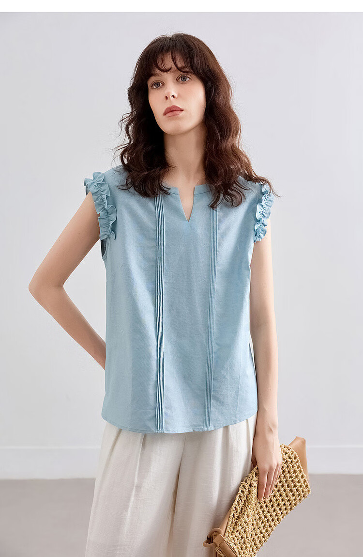 Demana [With Linen Cotton] Summer Elegant Commuter V-Neck Ruffled Loose Blouse for Women 17