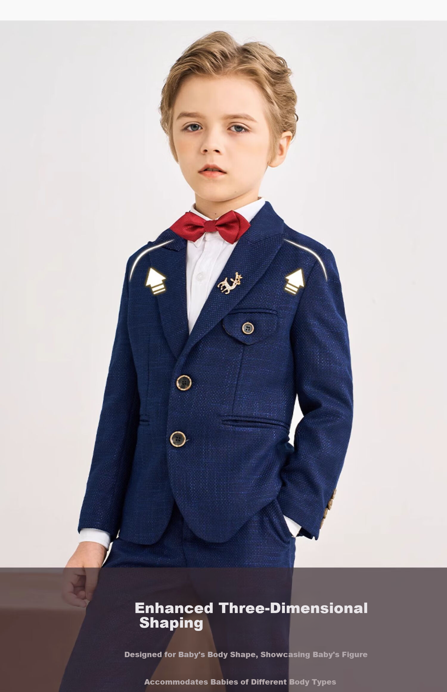 Romon Children's Suit Formal Wear Stylish British Flower Boy Set Boys Navy Blue Honeycomb Fleece Five-Piece Set Size 110 11