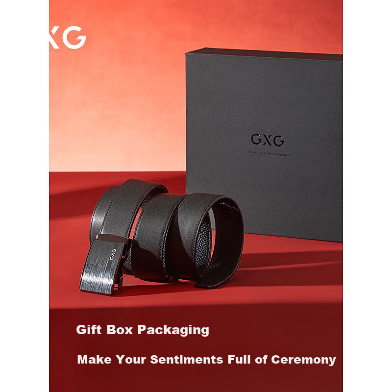 GXG Commuter Belt Qixi Festival [Gift Box] Square Buckle Black Leather Belt Black 120cm