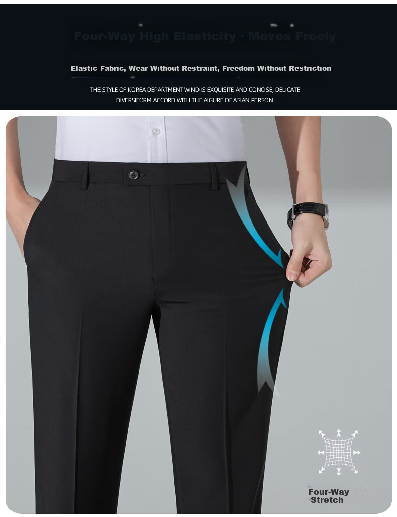 ROMON [Ice Silk Breathable] Men's Casual Pants, Autumn New Style Business Casual, Draping Cool Feeling Thin Long Trousers, Navy Blue, Size 34 6