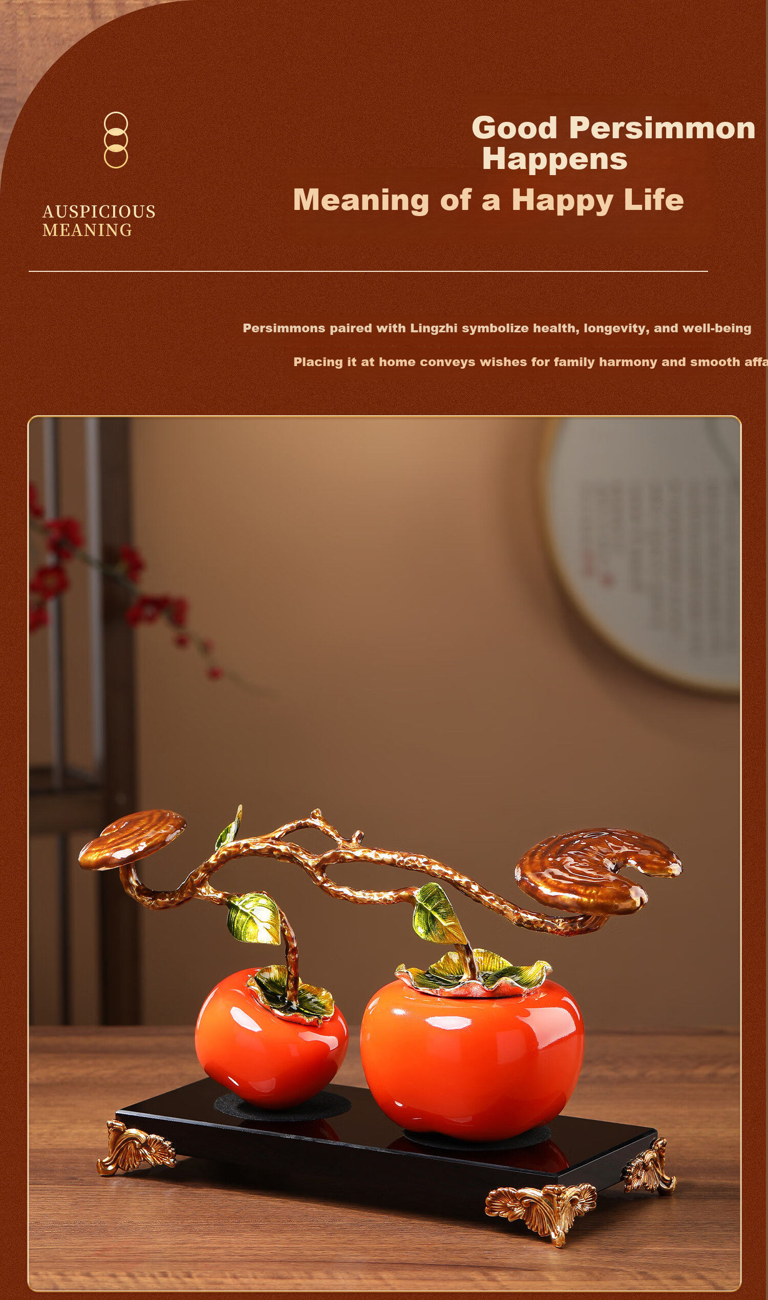 Heshengtang Persimmon Figurine New Chinese Style Light Luxury Enamel Color Housewarming Gift Opening Decoration for Living Room Entrance 5