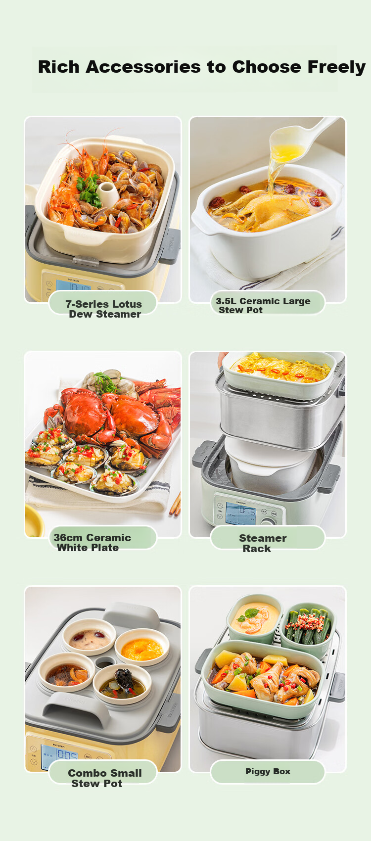 Buydeem G76 Electric Steamer Multi-Functional Large Capacity Stainless Steel Stew Pot No Coating Home Use Small Goose Yellow Single Pot 12