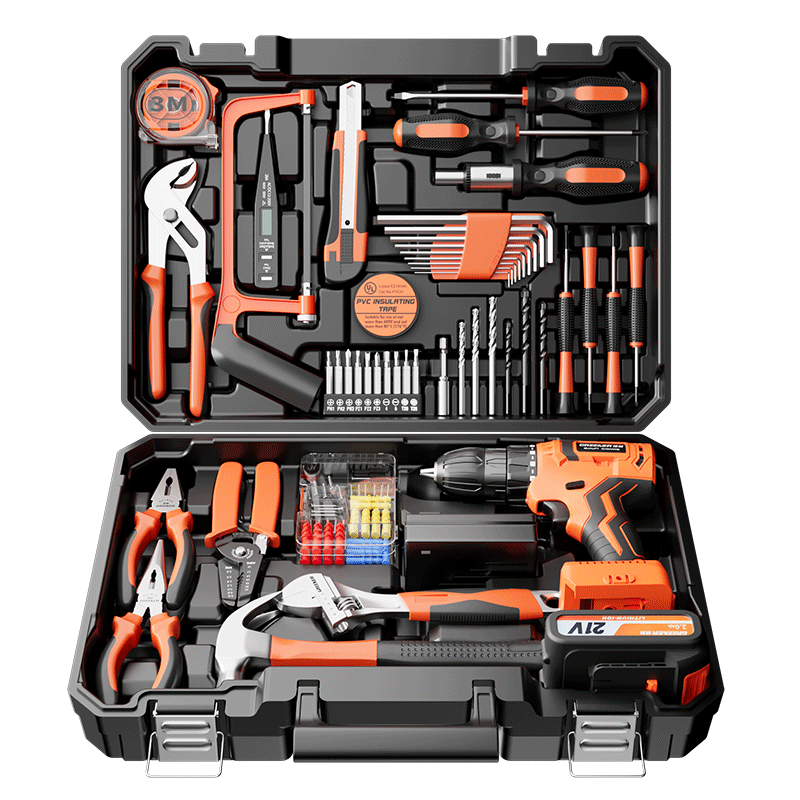 GREENER Brushless Drill Multi-Function Tool Kit Repair Set, 21V Brushless Dual-Speed Drill, 112 Pieces