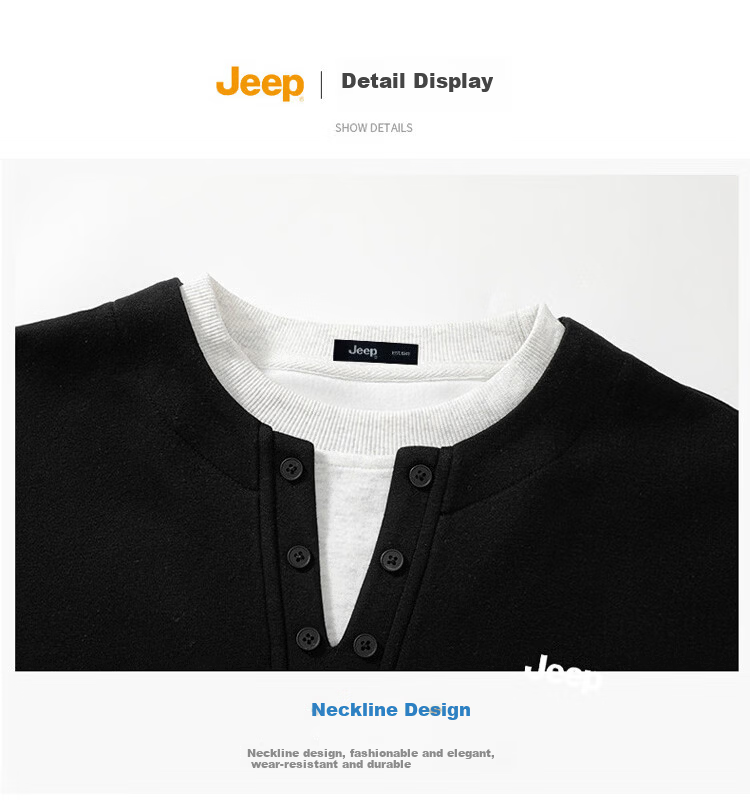 JEEP Men's Spring and Autumn Crew Neck Long Sleeve T-Shirt, Fake Two-Piece Casual Versatile Black 4XL 9