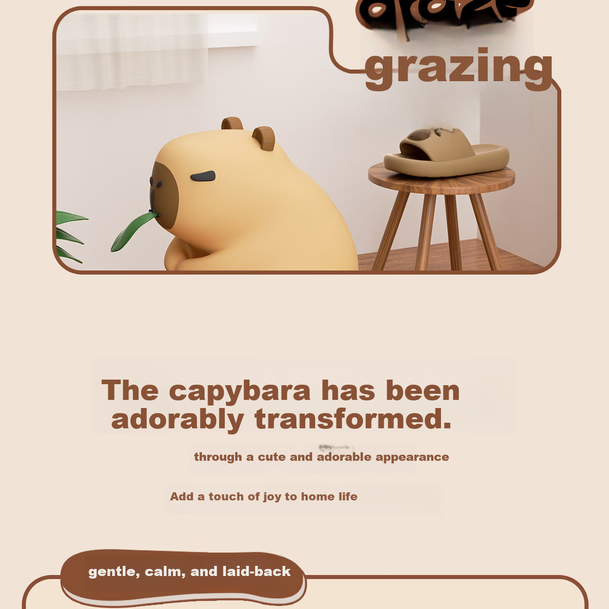 CXOCSI Capybara Parent-Child Slippers Women's Home Non-Slip Outdoor Wear Children's Cartoon Men's Sandals Khaki Size 42-43 7