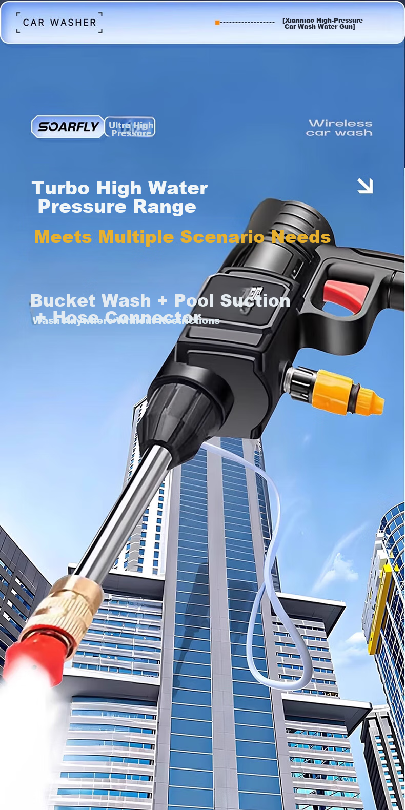 XIANNIAO Wireless High-Pressure Water Gun Car Washer Home Car Cleaning Kit Yard Spray Cleaning Lithium Battery Car Wash Pump 14