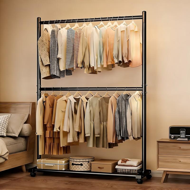 Hakkai Bird Double-Layer Floor Clothes Rack Indoor Hat and Coat Rack Garment Store Hanging Rack Mobile Bedroom Double Rod